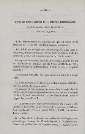 Notes sur divers articles de la nouvelle correspondance.