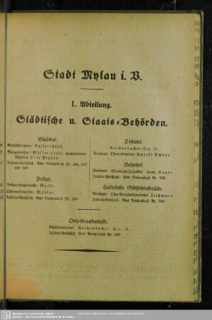 I. Abteilung. Behördenverzeichnis : I. Abteilung. Stadtische u. Staats-Behörden