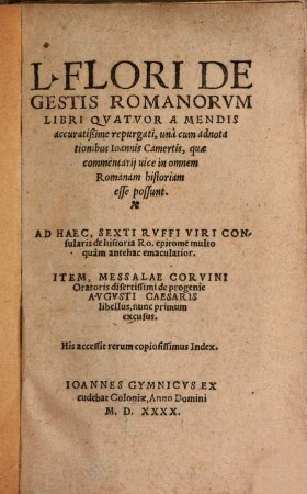 L. Flori De Gestis Romanorum Libri Quatuor