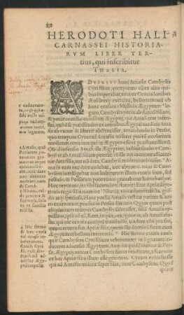 Herodoti Halicarnassei Historiarum Liber Tertius, qui inscribitur Thalia.