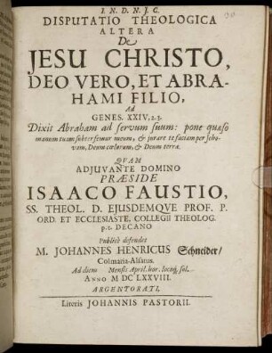 2: Disputatio Theologica ... De Jesu Christo, Deo Vero, Et Abrahami Filio. 2
