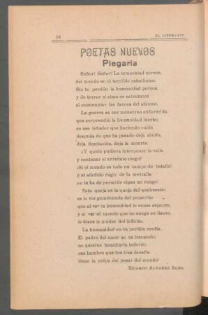 Plegaria : Poetas nuevos