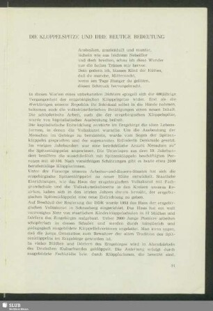 Die Klöppelspitze und ihre heutige Bedeutung