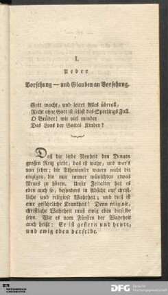 I. Ueber Vorsehung - und Glauben an Vorsehung.