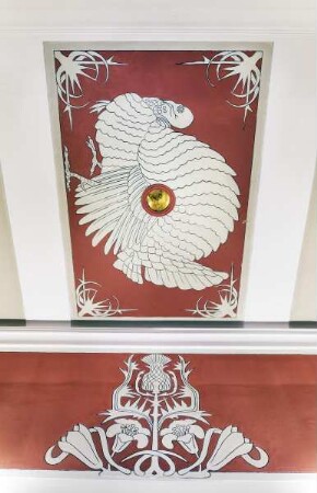 Amtsgericht I / Landgericht I — Sitzungssaal Nr. 1504 im ersten Obergeschoss — Wandbild Deckenbild