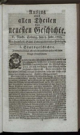 V. Nachlese. Coburg, den 3. Febr. 1753.