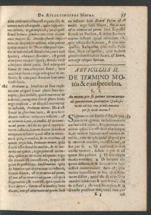 Articulus II. De Termino Motus & eius speciebus.