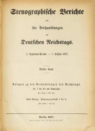 Verhandlungen des Reichstages. Stenographische Berichte. 46. 1877