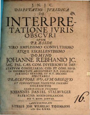 Dispvtatio Jvridica De Interpretatione Jvris Obscvri