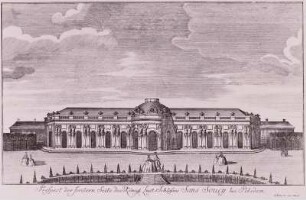Prospect der fordern Seite des Königl. Lust-Schlosses Sans Soucy bei Potsdam