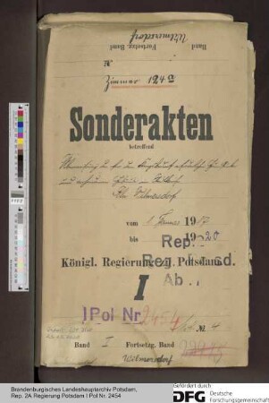 Überweisung der für den Kriegsbedarf erforderlichen Grundstücke und vorhandenen Gebäude im Stadtkreise Wilmersdorf