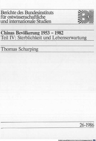 Chinas Bevölkerung 1953 - 1982, 4. Sterblichkeit und Lebenserwartung