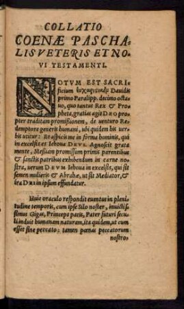Collatio Coenae Paschalis Veteris Et Novi Testamenti.
