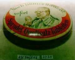 Blechdose für "Noch immer Husten? sofort Sprudel-Quellsalz-Tbletten"