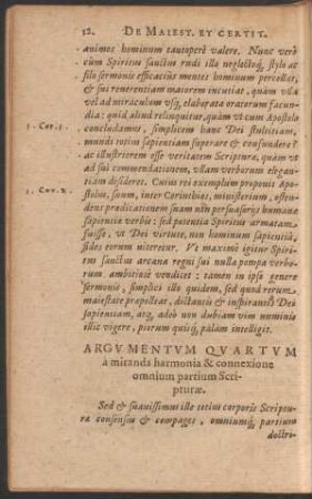Argumentum Quartum a miranda harmonia & connexione omnium partium Scripturae.
