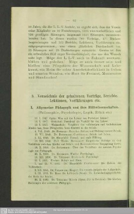 8. Verzeichnis der gehaltenen Vorträge, Berichte, Lektionen, Vorführungen etc.