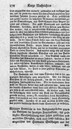Nöthiger Religionsunterricht in den Religionsgründen gegen die Gefahren der heutigen Freydenkerey.