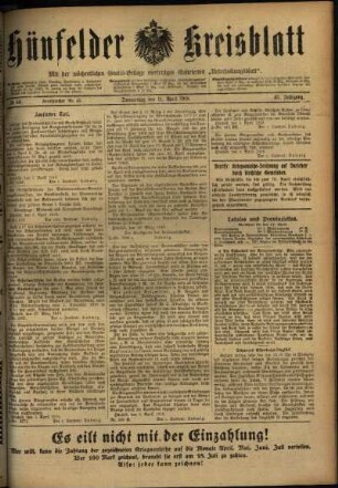 Ausgabe vom Donnerstag, den 11. April 1918.