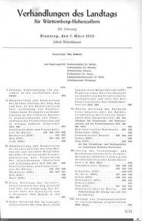 82. Sitzung, Bebenhausen, 7.3.1950