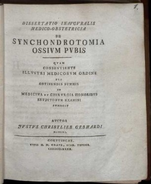 Dissertatio Inauguralis Medico-Obstetricia De Synchondrotomia Ossium Pubis