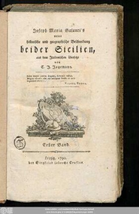 1: Joseph Maria Galanti's neue historische und geographische Beschreibung beider Sicilien