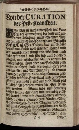 Von der Curation der Pest- Kranckheiten.