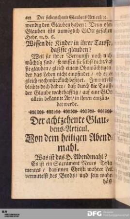 Der achtzehente Glaubens-Articul. Von dem heiligen Abendmahl.