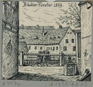 Die Bäckerei Förster in Strehlen bei Dresden im Zustand von 1859, aus Bergblumen, illustrierte Heimatkundeblätter des Gebirgsvereins Sächsische Schweiz
