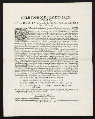 Christophorus Caldenbach, Prof. Eloq. Ejusdem In Academia Tubingensi Studiosis Sal.