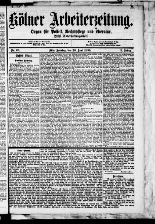 Kölner Arbeiterzeitung. 1888-1892