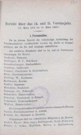 Bericht über das 14. und 15. Vereinsjahr (13. März 1878 bis 13. März 1890.)