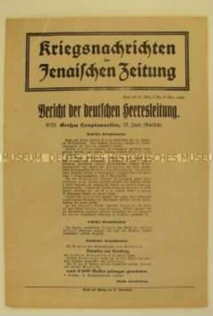 Nachrichtenblatt der "Jenaischen Zeitung" zum Kampf um Lemberg