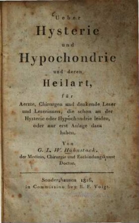 Ueber Hysterie und Hypochondrie und deren Heilart ...