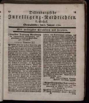 II. Stück. Sonnabends : den 8. Januar, 1780.