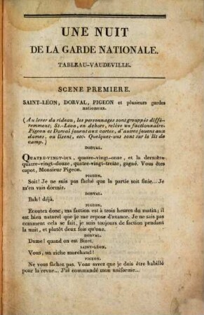 Une nuit de la Garde Nationale : Tableau-vaudeville en un acte