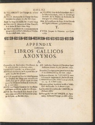 Appendix continens Libros Gallicos Anonymos