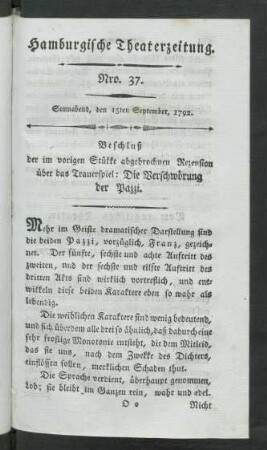 Nro. 37. Sonnabend, den 15ten September, 1792