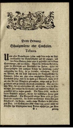 Dritte Ordnung. Schaalgewürme oder Conchylien. Testacea.
