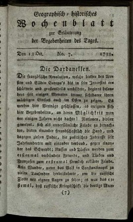 No. 7. Den 13. Oct. 1798.