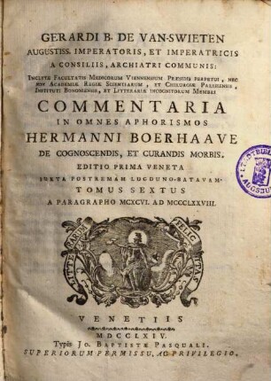Commentaria in Hermanni Boerhaave Aphorismos de cognoscendis et curandis morbis, 6