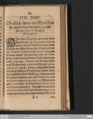 IIX. Frage: Ob alles/ was im Menschen ist/ außer dem Glauben/ an und für sich selbst ins Teuffels Reich gehöre?