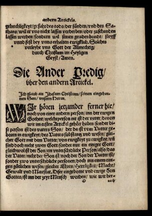 Die Ander Predig/ uber den andern Artickel.