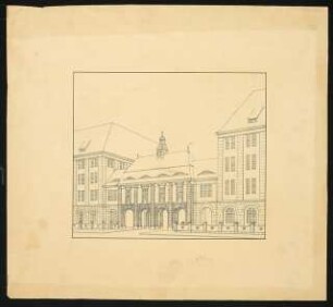 Wettbewerb für ein Torgebäude auf dem Gelände der Bau-Aktiengesellschaft, Berlin-Steglitz: 2. Entwurf «Sitte»: Perspektivische Ansicht