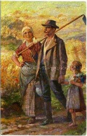 Bauernfamilie nach der Getreideernte