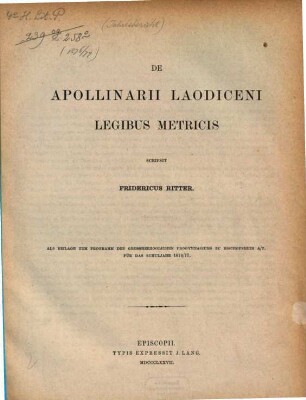 De Apollinarii Laodiceni legibus metricis