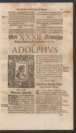 Der XXXII. Römische Keyser/ Unter den Deutschen der XXVIII. ist Adolphus.