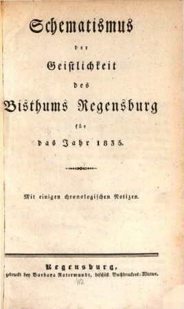 Schematismus des Bistums Regensburg. 1835, 1835