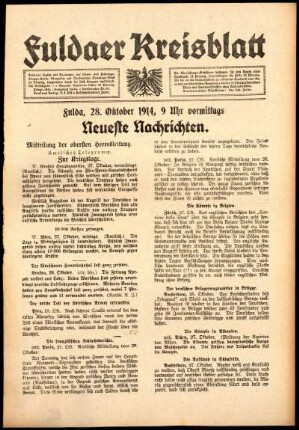 Erste Ausgabe vom Mittwoch, den 28. Oktober 1914.