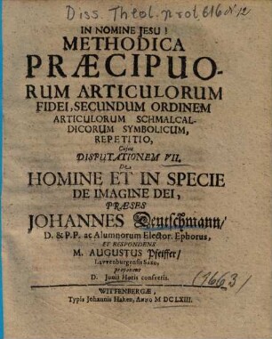 De Homine Et In Specie De Imagine Dei