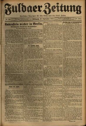 Ausgabe vom Mittwoch, den 20. September 1922.